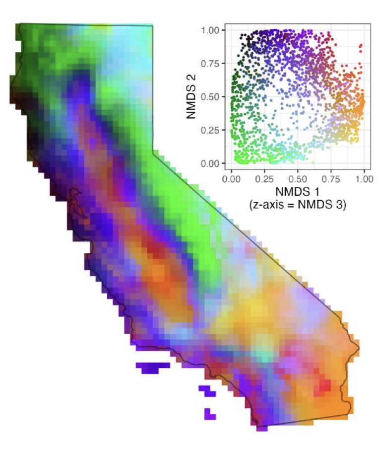Spatial phylogenetics with continuous data: an application to California bryophytes